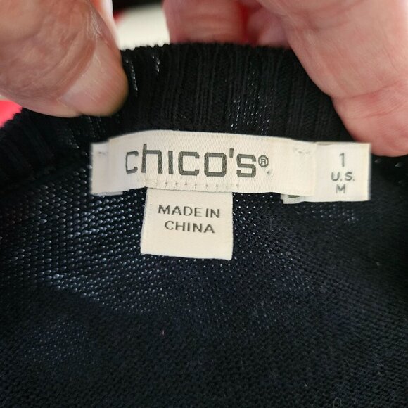 Chico's Sweater Top Tunic Medium Embroidered Pullover Kurta Blue White Floral - Picture 6 of 10